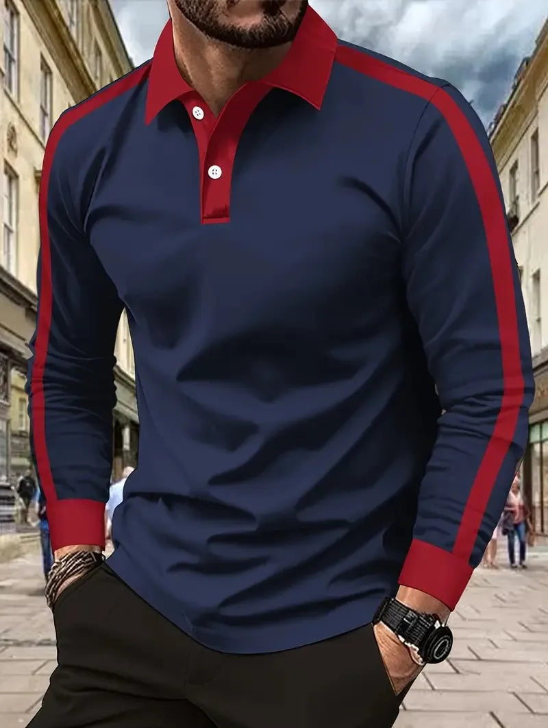 Men's Graphic Print Long-Sleeve Polo Shirt