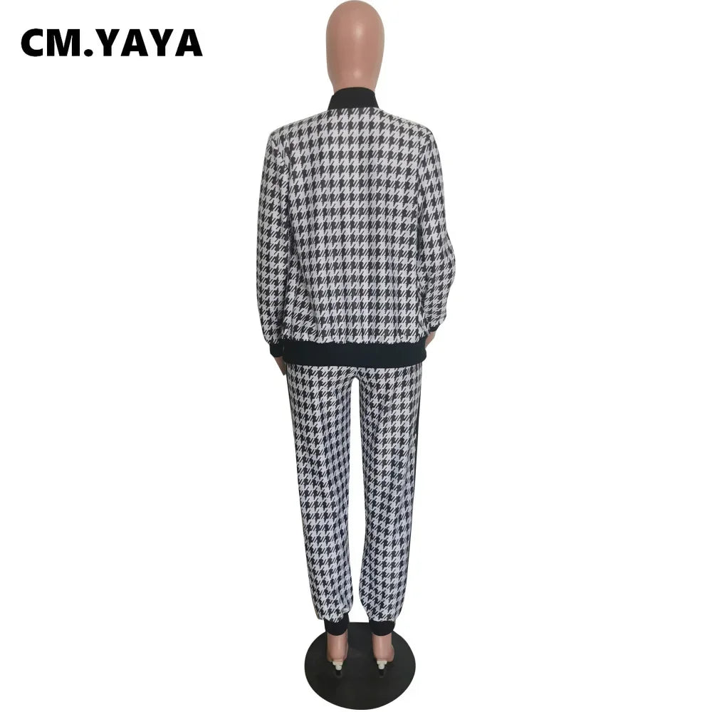 Women's Houndstooth Patchwork Jacket & Pants Set