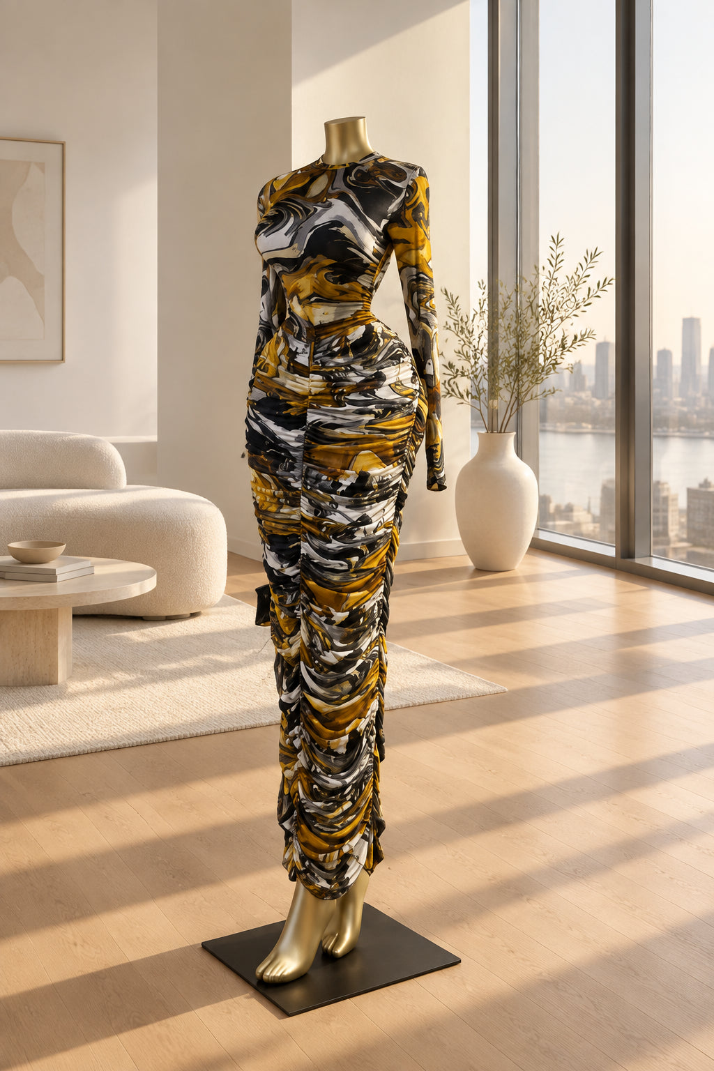 Women's Printed Cutout Ruched Maxi Dress