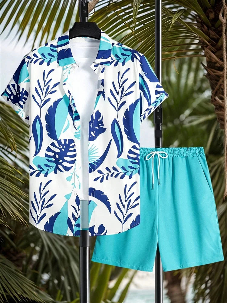 Men's Graphic Print Top & Shorts Set