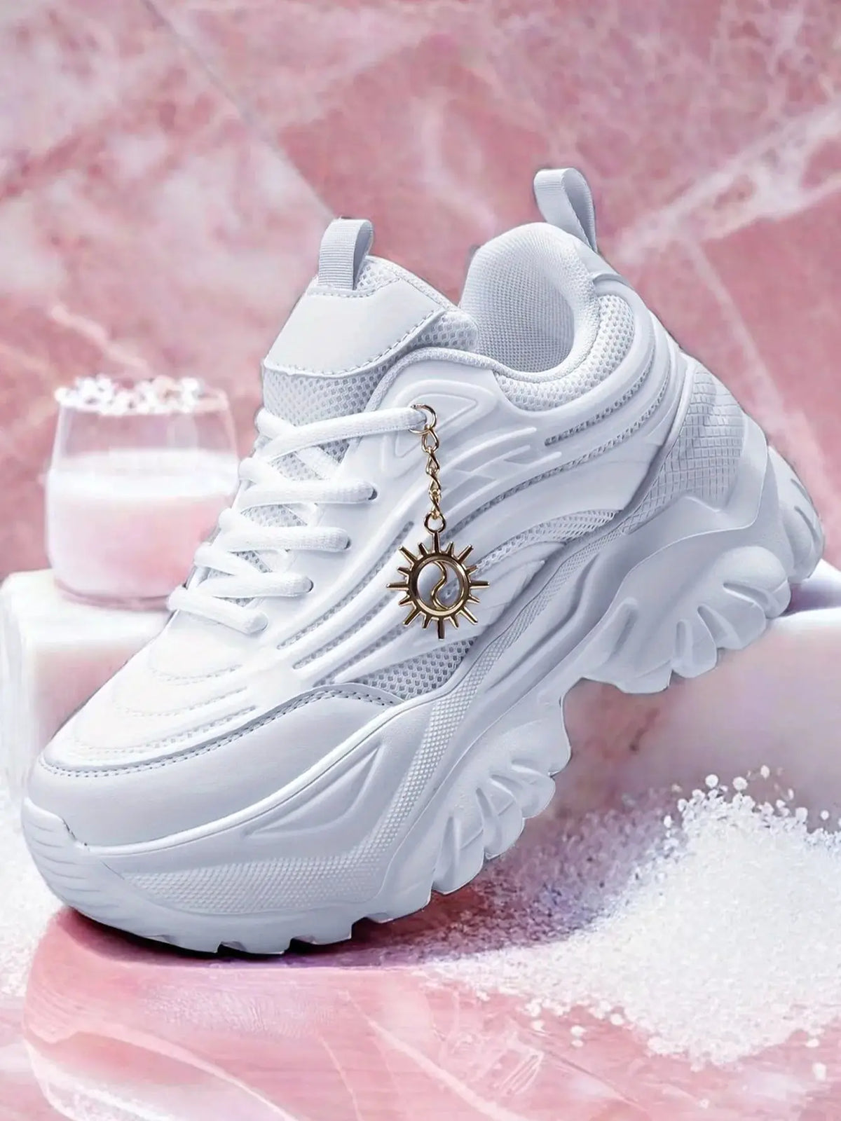 Women's White Chunky Lace-Up Sneakers — product view