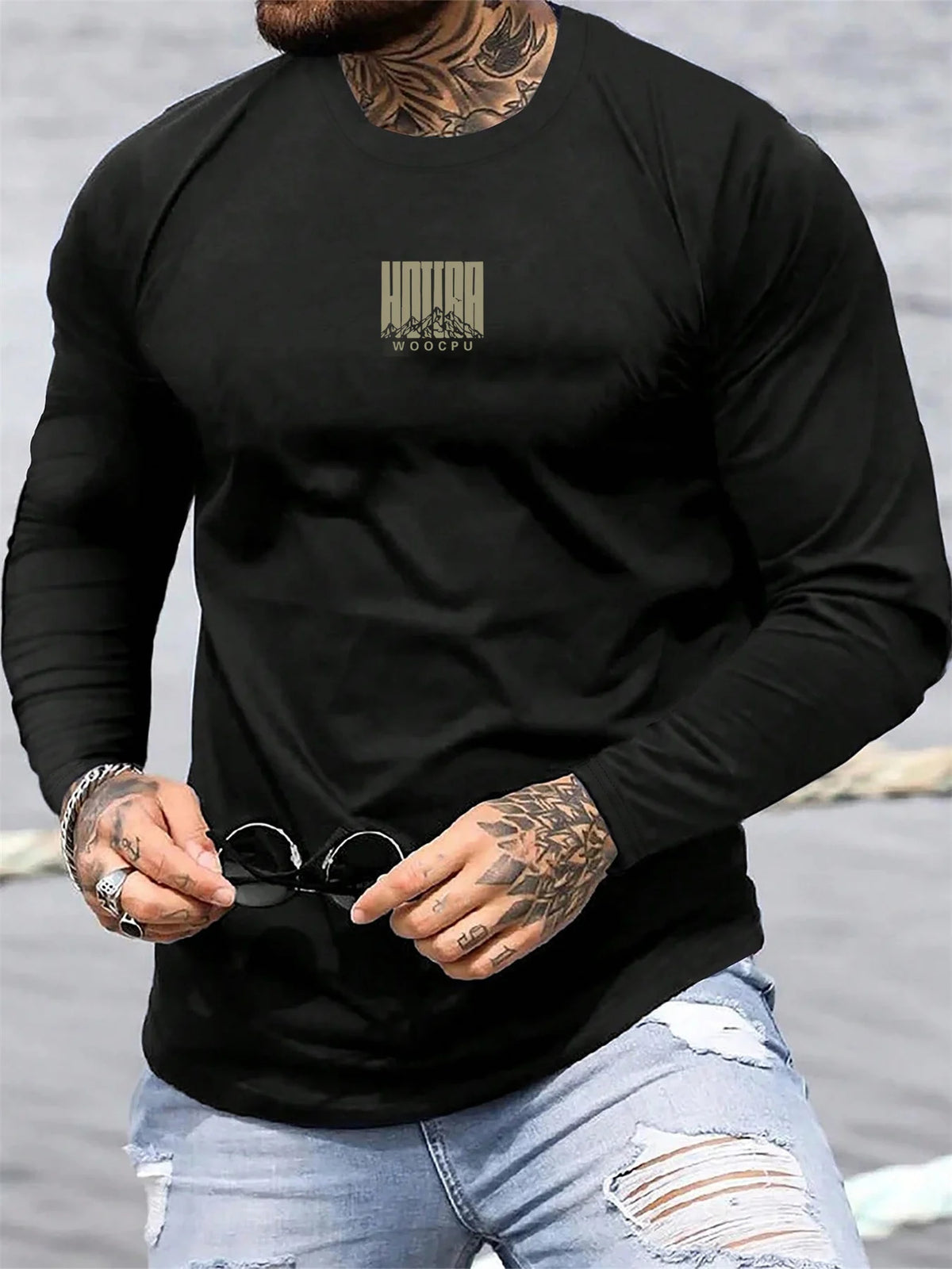 Men's Letter Print Long-Sleeve Casual T-Shirt
