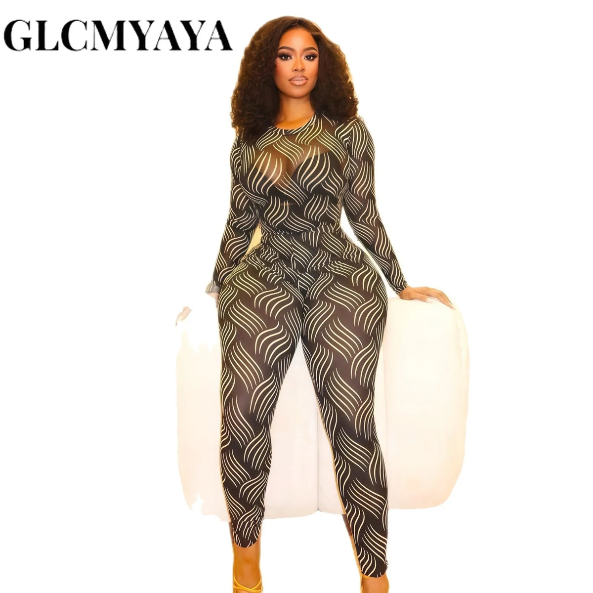Women's Striped Long-Sleeve Top & Fitted Pants Set