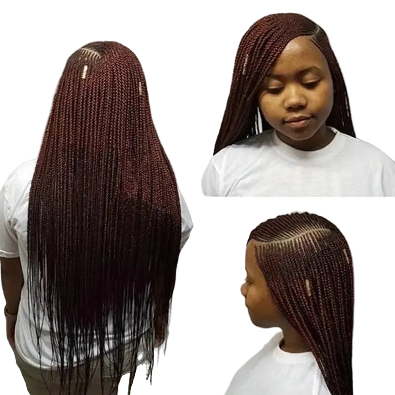 36'' Burgundy Full Lace Braided Wig Faux Locs Synthetic Knotless - OSASCO