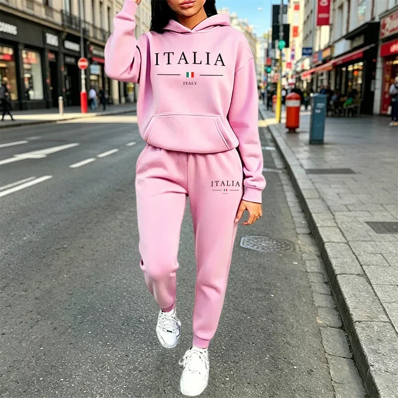 Women's Graphic Print Hoodie & Pants Set