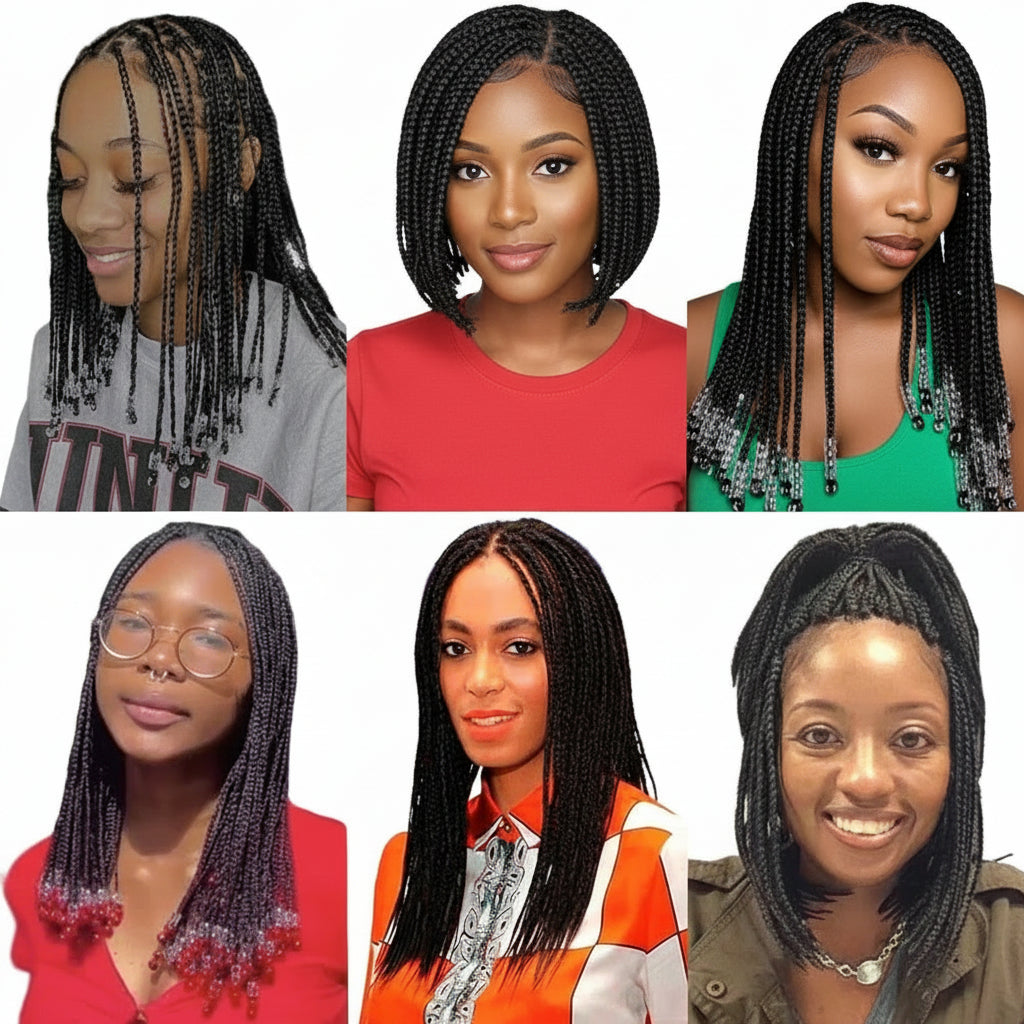 12 Inch Synthetic Dreadlock Wig Thin Cornrow Plaited Short Bob Lace - OSASCO