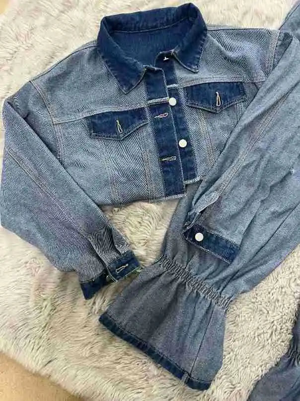 Women's Denim Jacket & Cargo Pants Set
