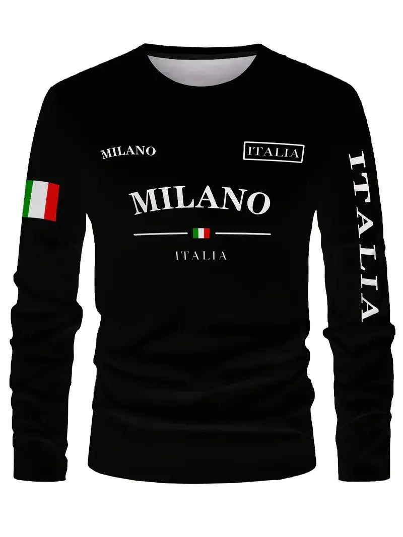 Men's Letter Print Long-Sleeve Casual T-Shirt