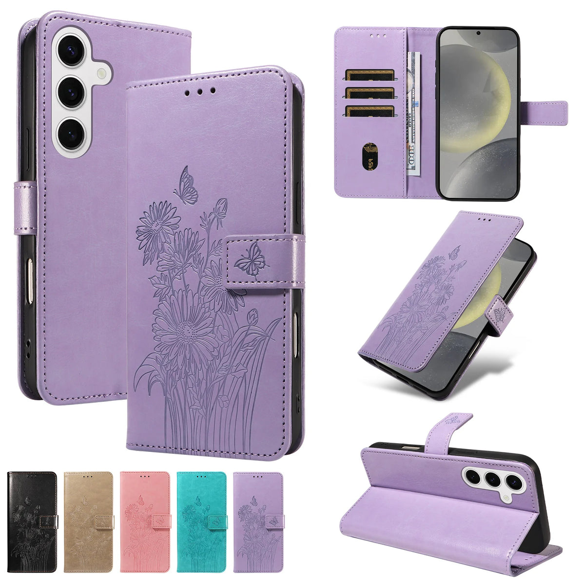Embossed Flip Wallet Phone Case for Samsung Galaxy A14 4G, A14 5G, A15 5G, A15 4G, A30, A12, A13 4G, A13 5G, A06, A07, A10, A20, A37, A57, A05s, A05, A53 5G, A54, A55, A56, A50, A51 4G, A52 5G, A52s 5G, A36, A41, A42 5G, A32 5G, A32 4G & More Models