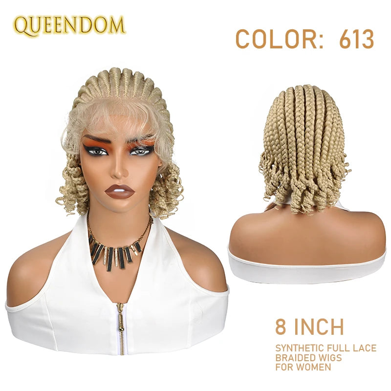 8" Glueless Lace Front Braided Bob Wig Synthetic Cornrow Braids Wig - OSASCO