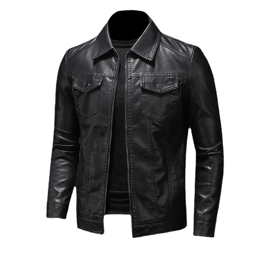 Men's Faux Leather Zip-Up Motorcycle Jacket