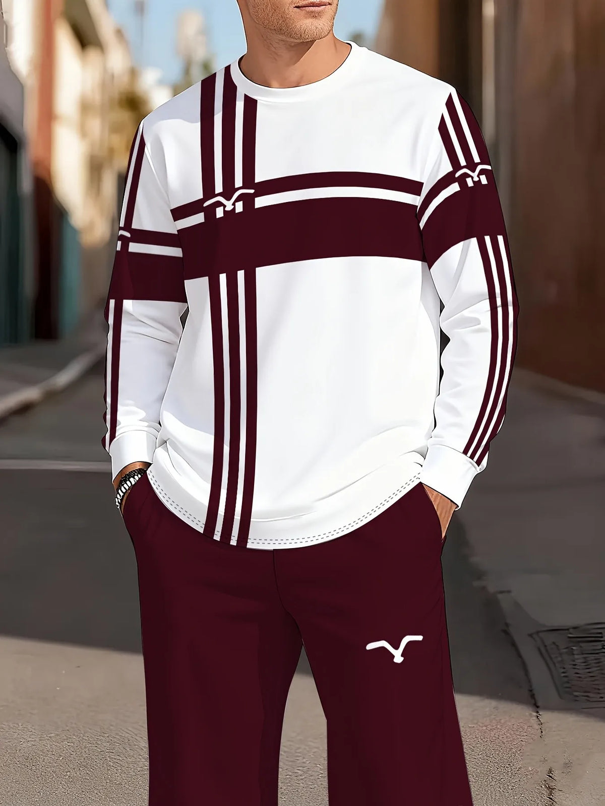 Men's Striped Sweatshirt & Pants Set