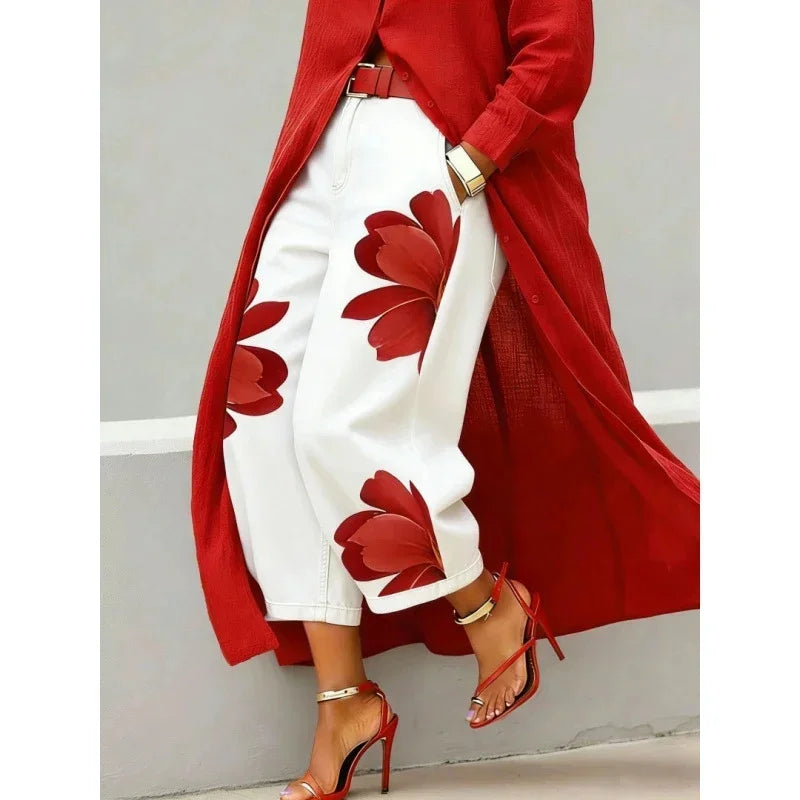 Women's Printed High-Waist Wide-Leg Jeans — product view