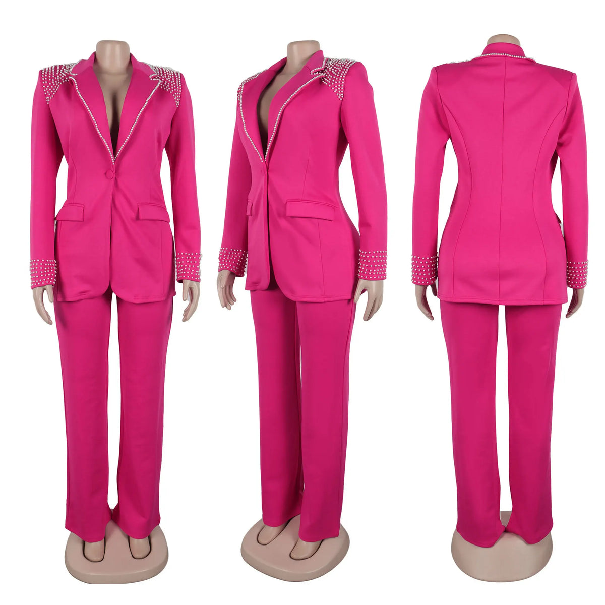 Women's Collared Blazer & High-Waisted Pants Set