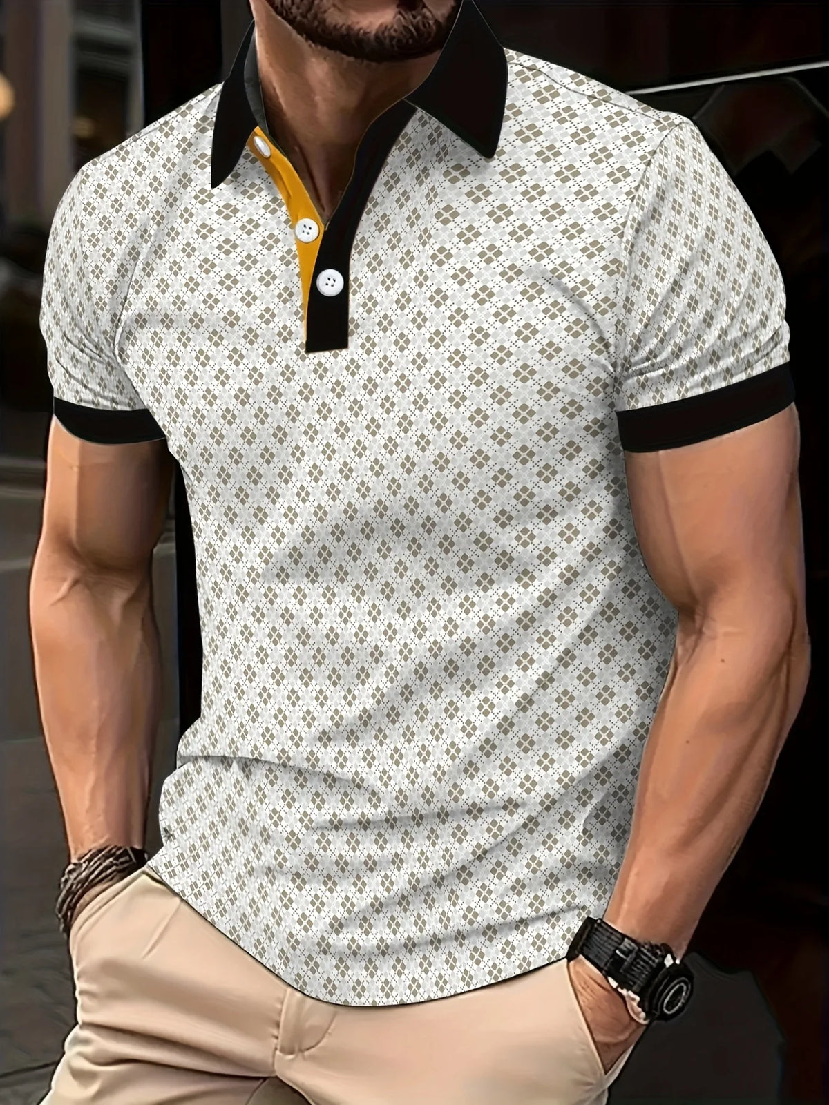 Men's Polka Dot Short-Sleeve Polo Shirt