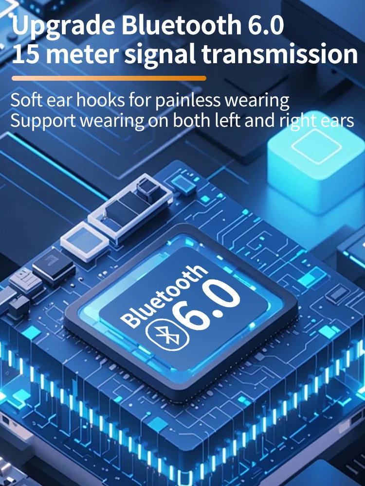 Bluetooth 6.0 Rotating Ear-Hook Headset with LED Display