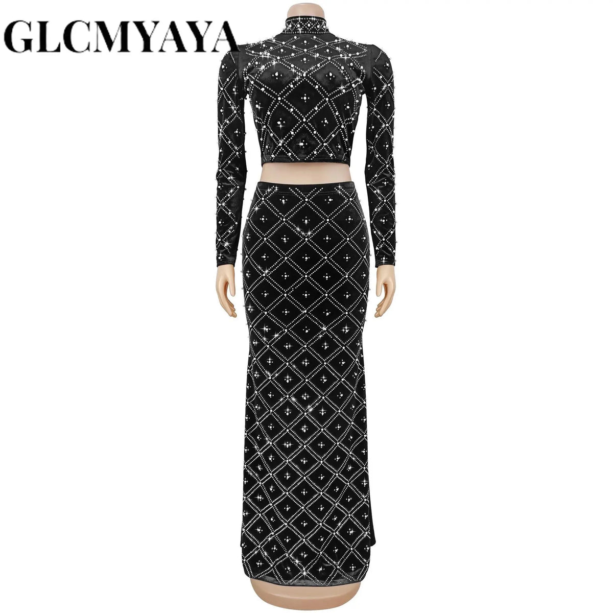 Women's Rhinestone-Detail Top & Maxi Skirt Set