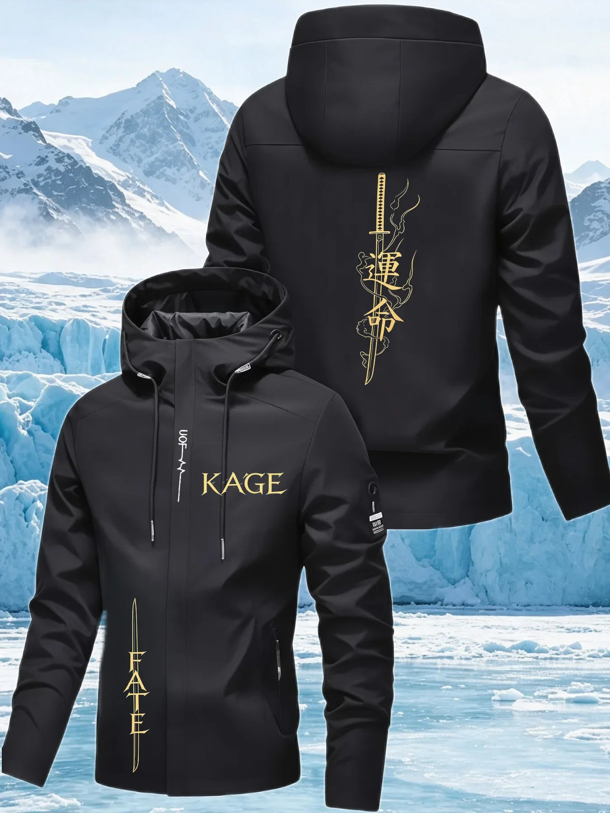 Men's Graphic Print Hooded Zip-Up Jacket