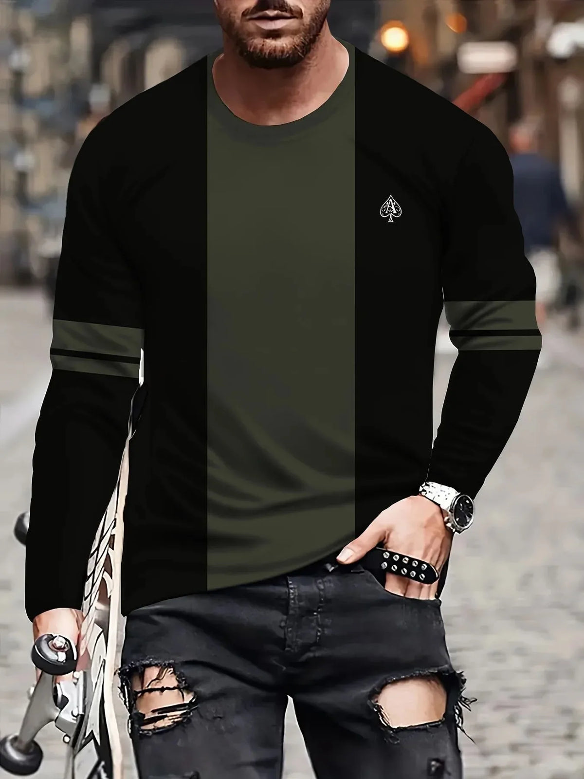 Men's Graphic Print Long-Sleeve Casual T-Shirt