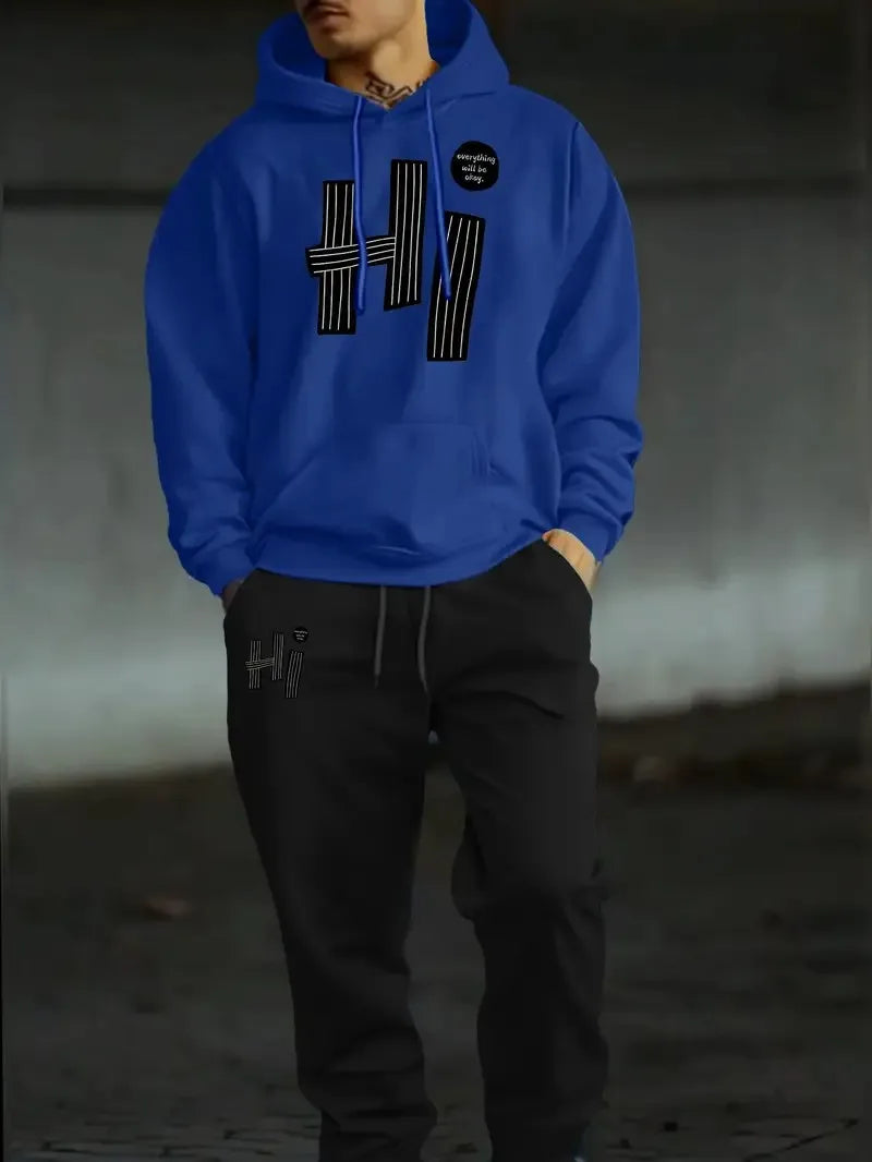 Men's Letter Print Casual Outfit Set