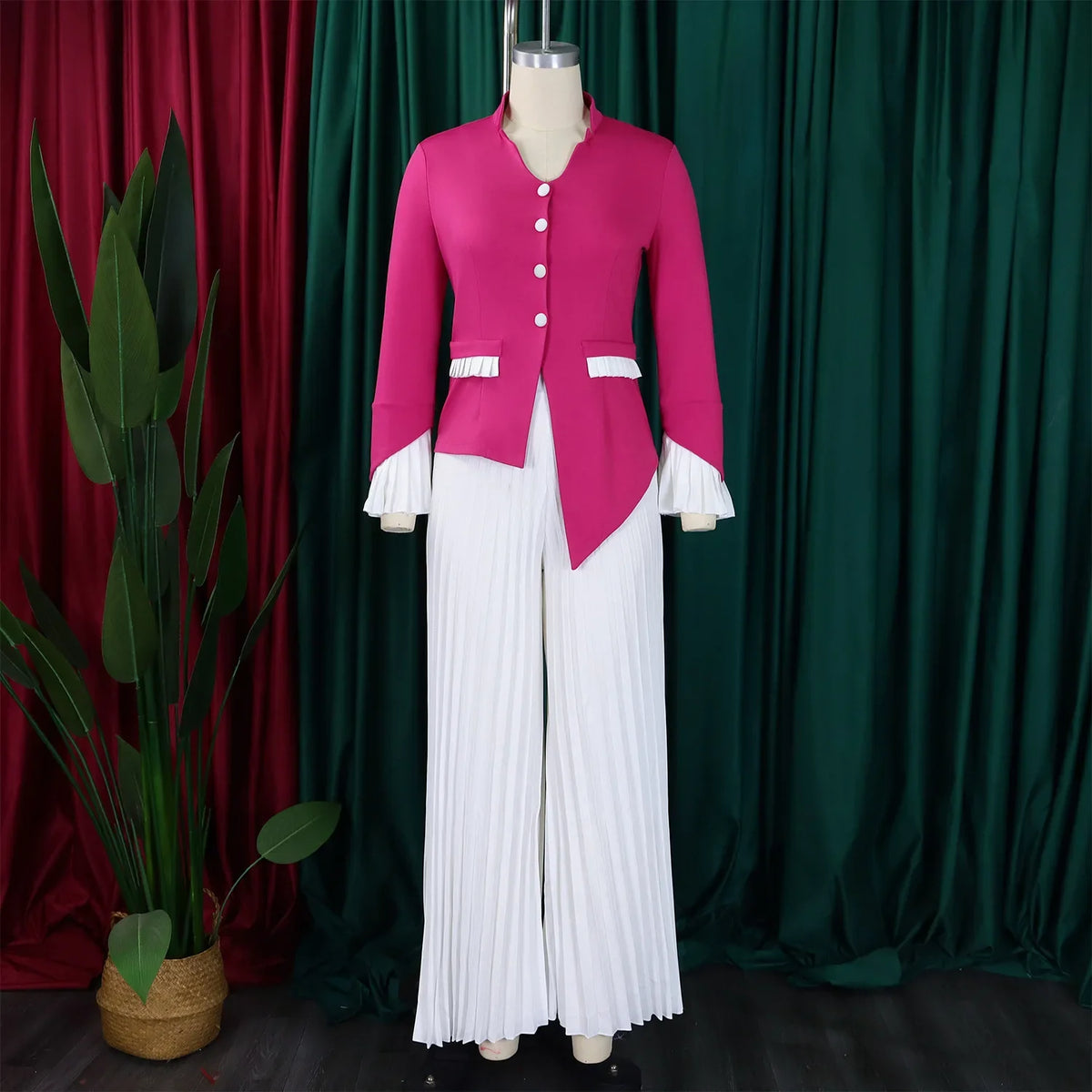 Women's Flared-Sleeve Blazer & Pleated Pants Set
