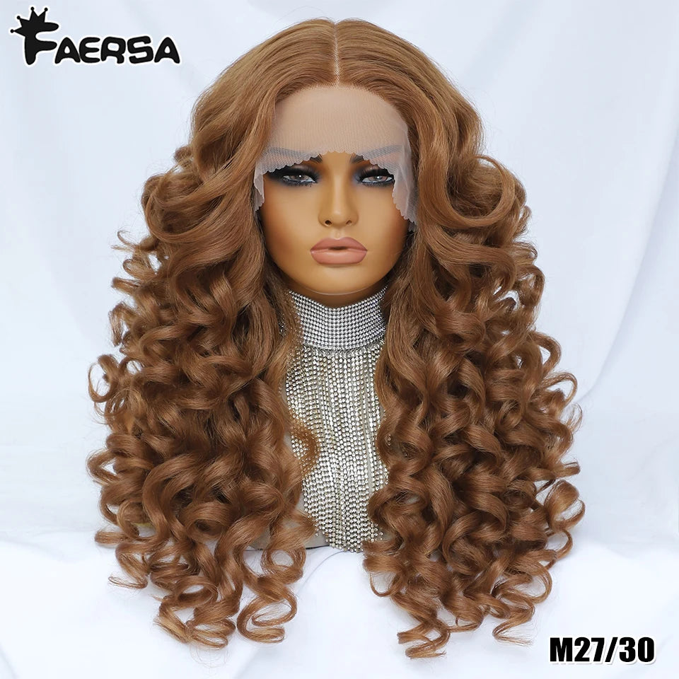 Black Brown Curly Wig Synthetic Lace Front Wig Blonde Orange Lace Wig - OSASCO