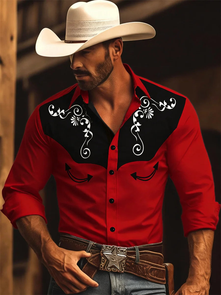 Men's Graphic Print Long-Sleeve Casual Shirt