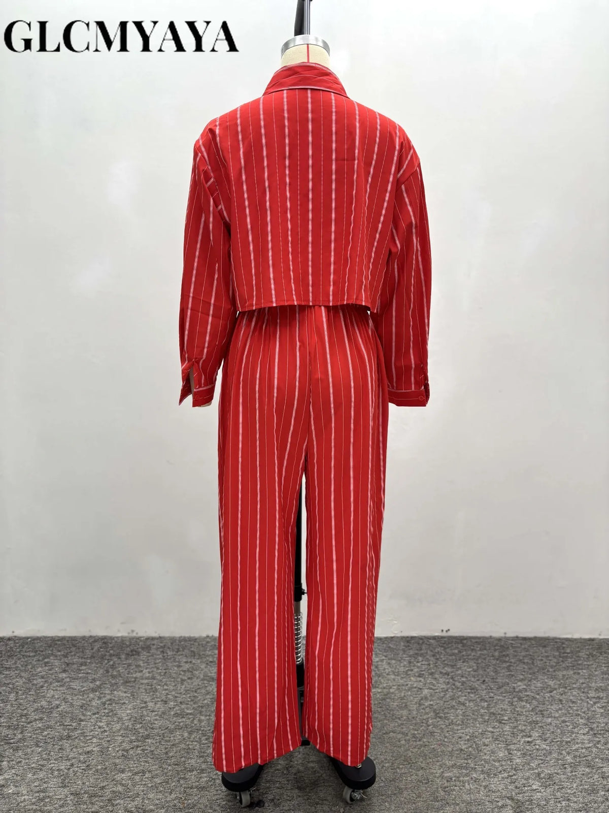 Women's Striped Crop Shirt & Wide-Leg Pants Set