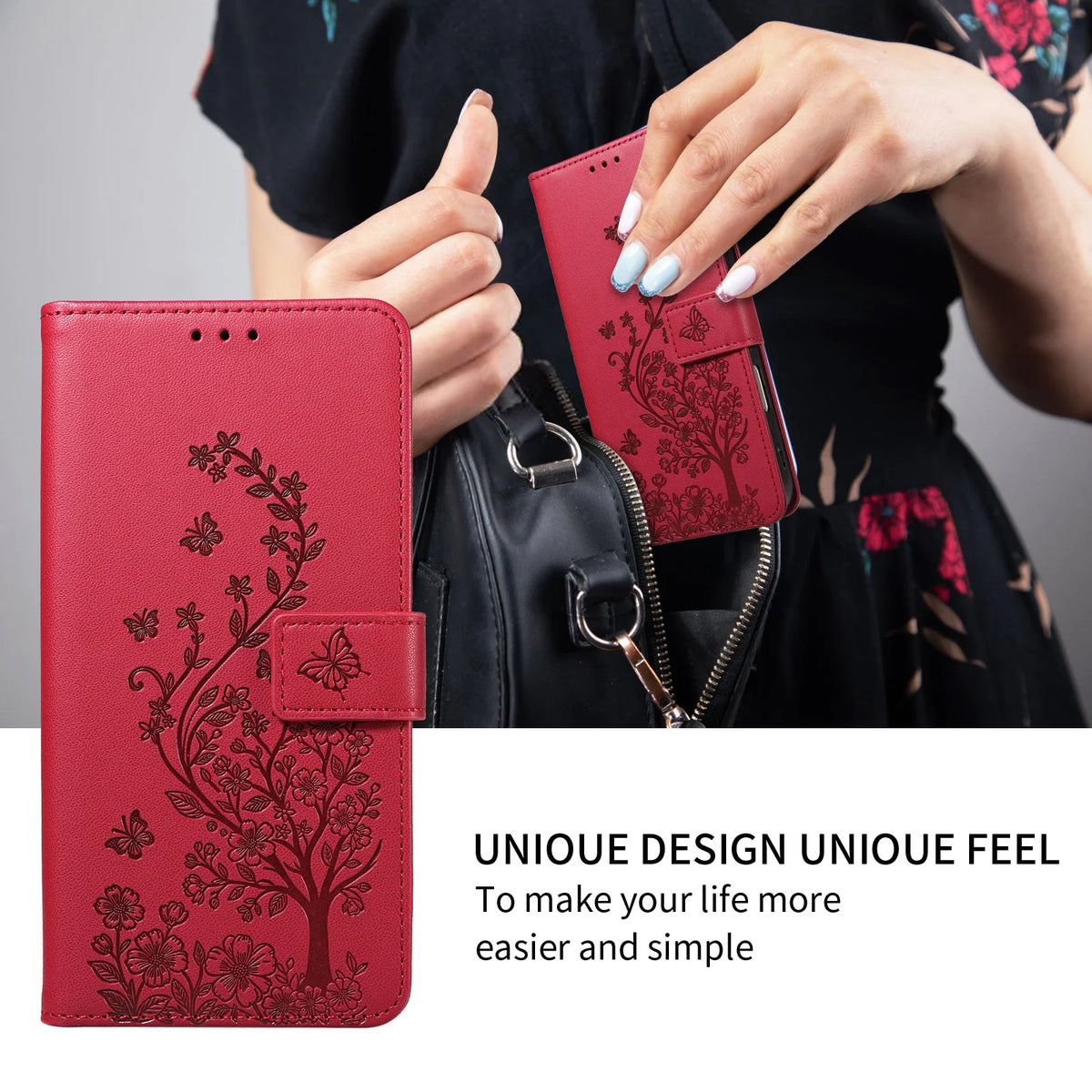 Floral Embossed Flip Wallet Phone Case for Redmi Note 15 Pro+, Redmi Note 15 5G, Redmi Note 8, Redmi Note 8 Pro, Redmi 9A, Redmi Note 9S, Redmi Note 11 Pro, Redmi Note 9 Pro, Redmi Note 11 4G, Redmi Note 11S, Redmi Note 12 Pro+ & More Models