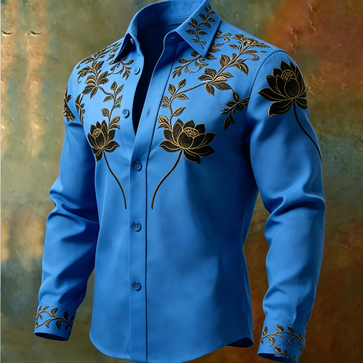Men's Floral Print Long-Sleeve Casual Shirt