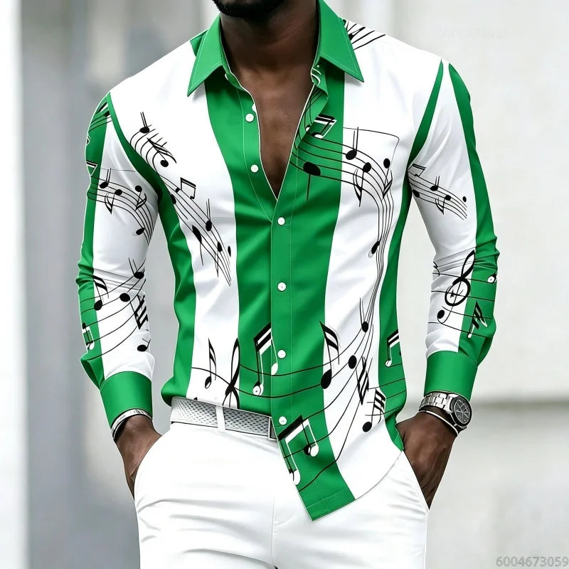 Men's Graphic Print Long-Sleeve Casual Shirt
