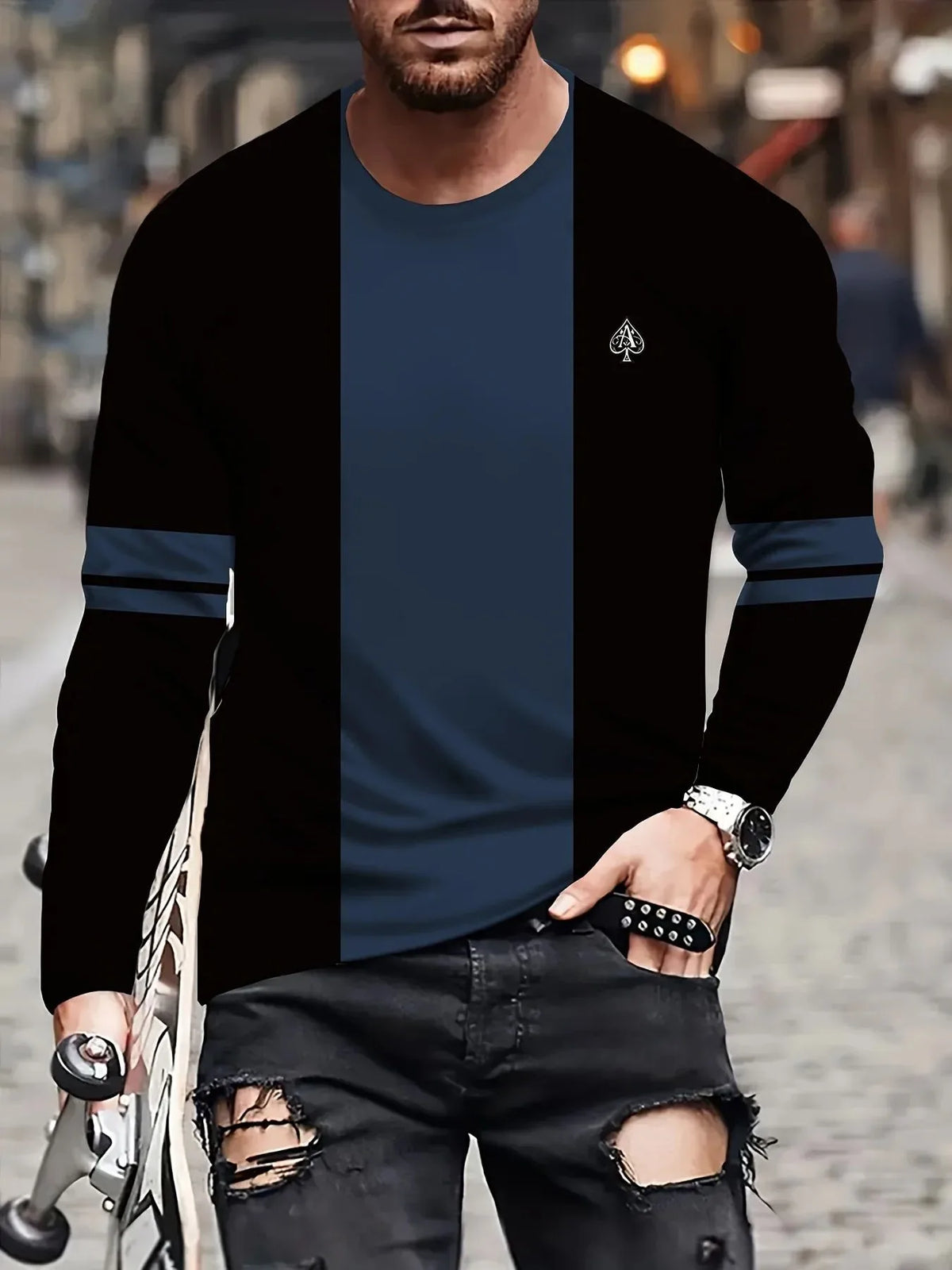 Men's Graphic Print Long-Sleeve Casual T-Shirt