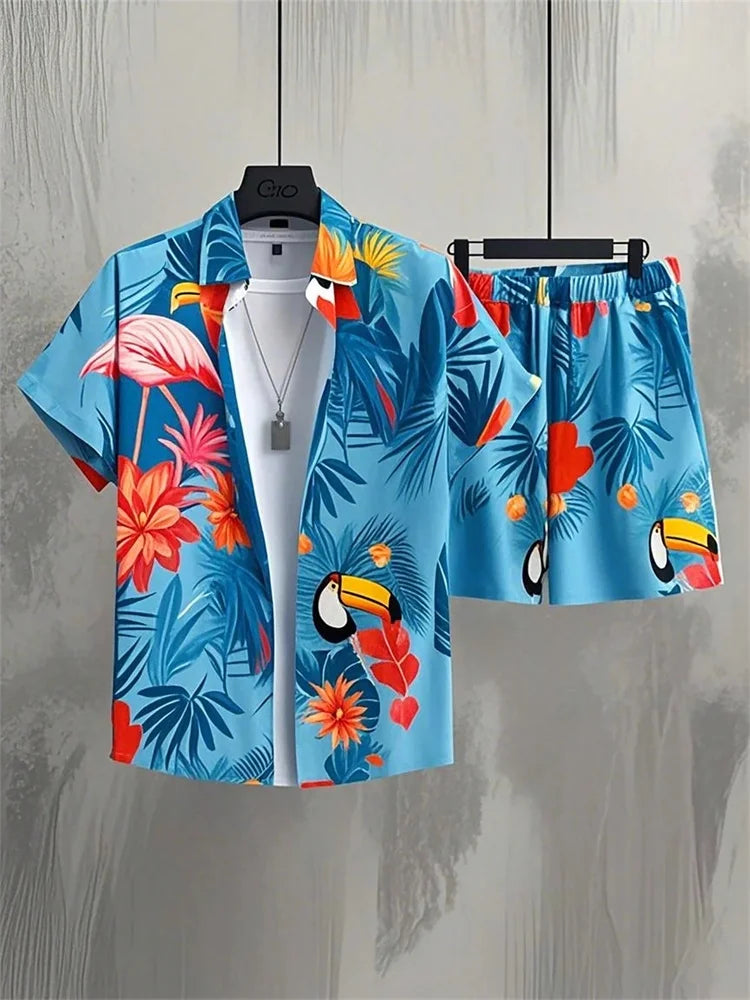 Men's Graphic Print Top & Shorts Set