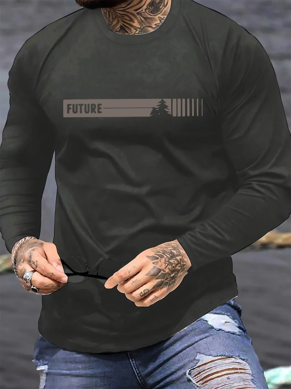 Men's Letter Print Long-Sleeve Casual T-Shirt