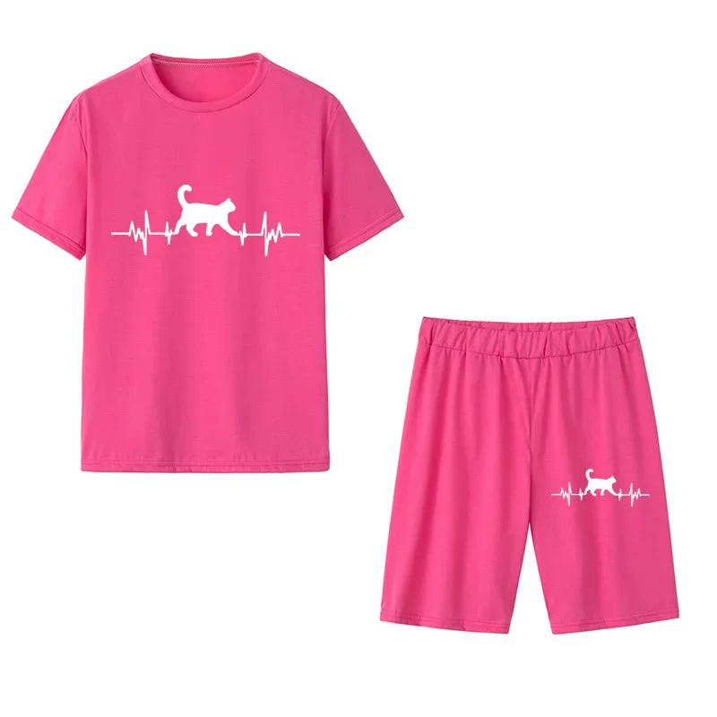 Women's Graphic Print Top & Shorts Set