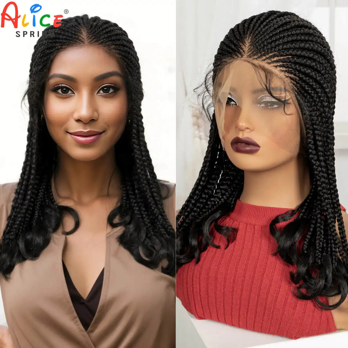 Full Lace Cornrow Braided Wig with Wavy Ends 18in Synthetic Braided - OSASCO