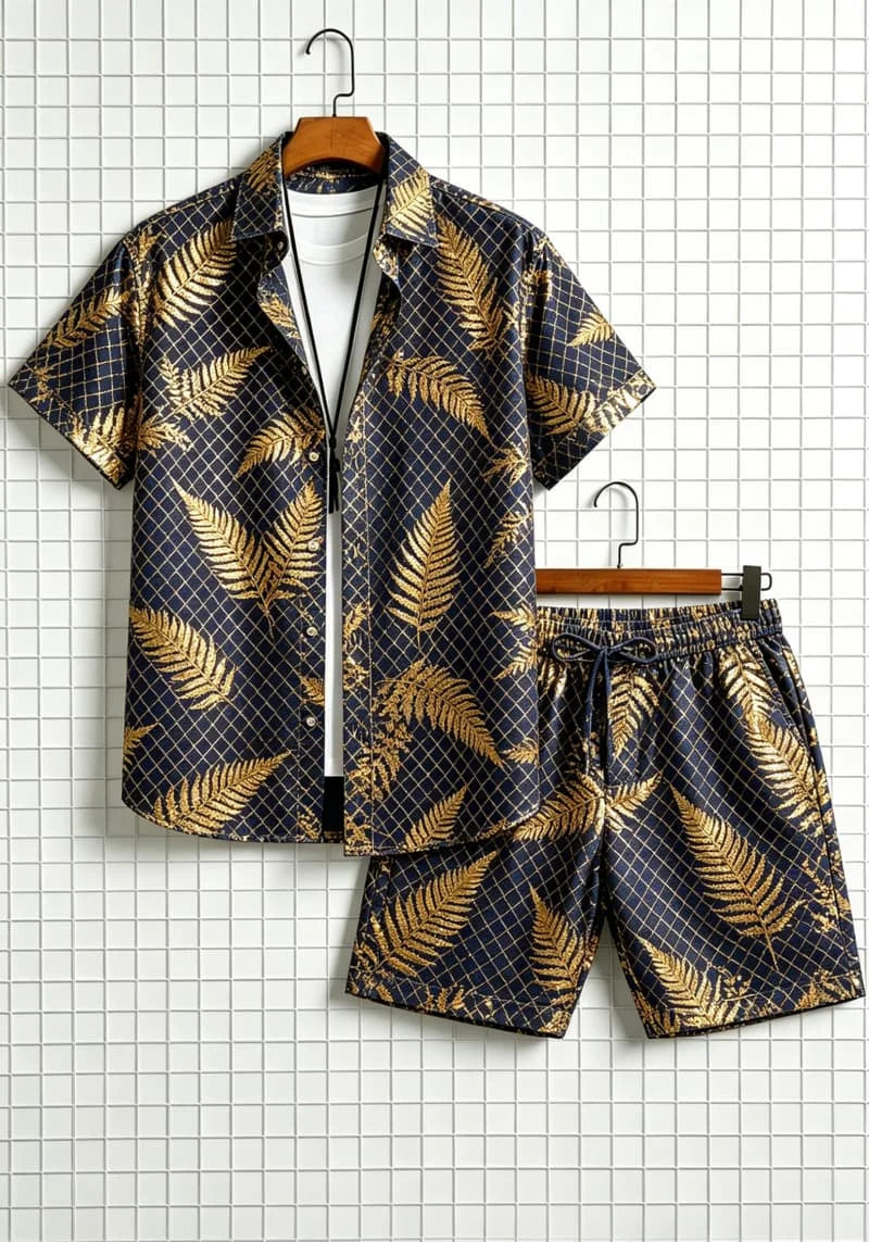 Men's Floral Print Top & Shorts Set