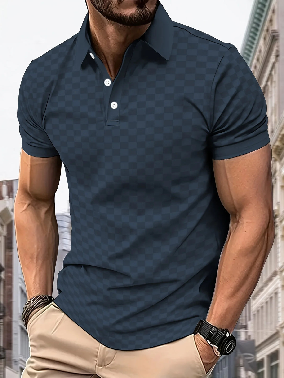 Men's Striped Short-Sleeve Polo Shirt