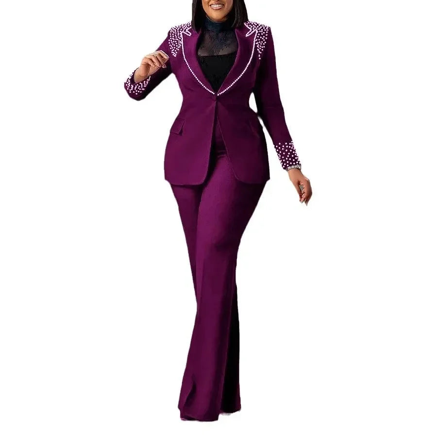 Women's Pearl-Detail Blazer & Pants Set