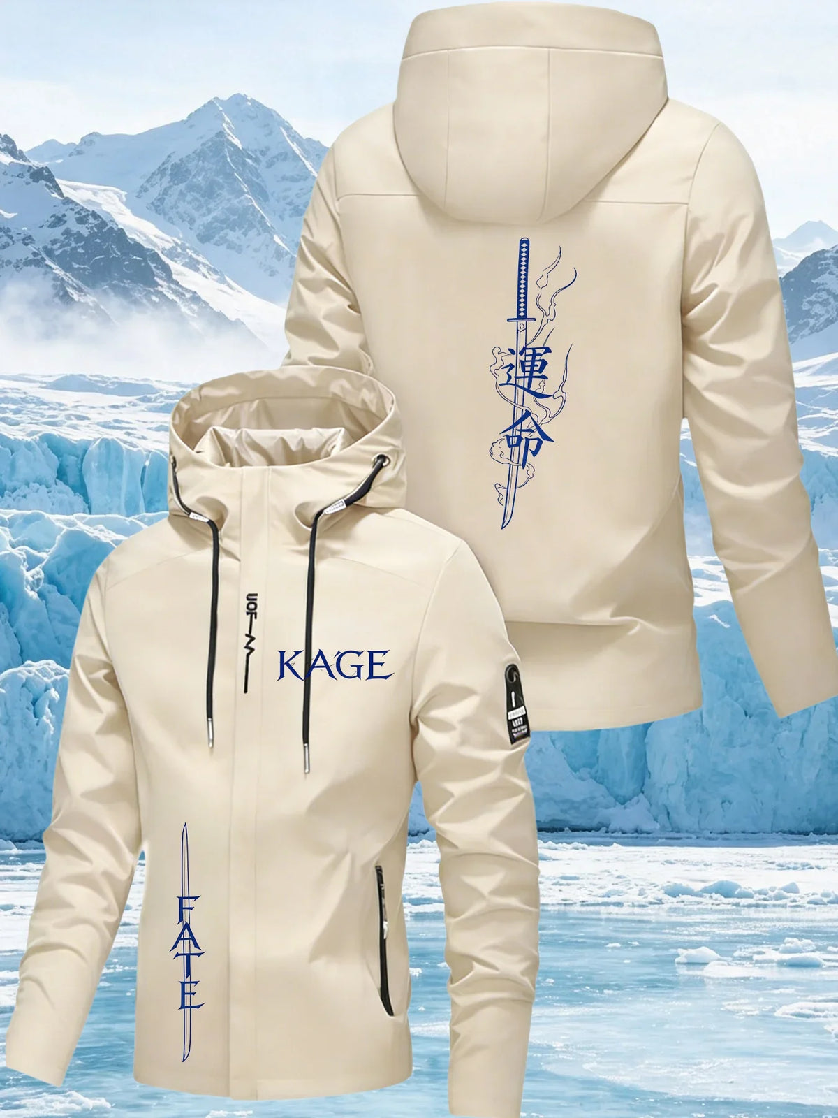 Men's Graphic Print Hooded Zip-Up Jacket