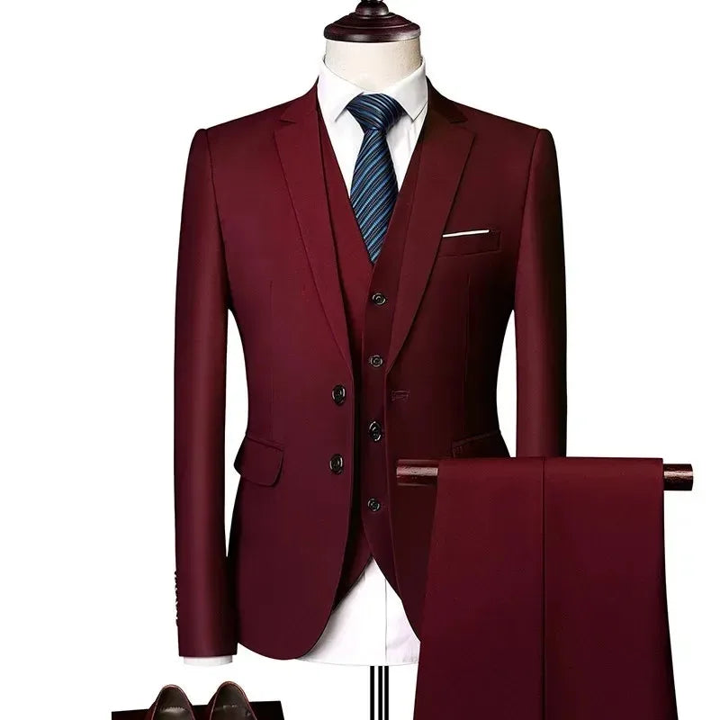 Men's Slim Fit Jacket, Vest & Trouser Set