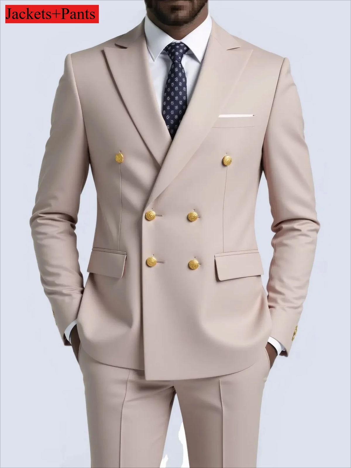 Men's Double-Breasted Suit with Gold-Tone Buttons