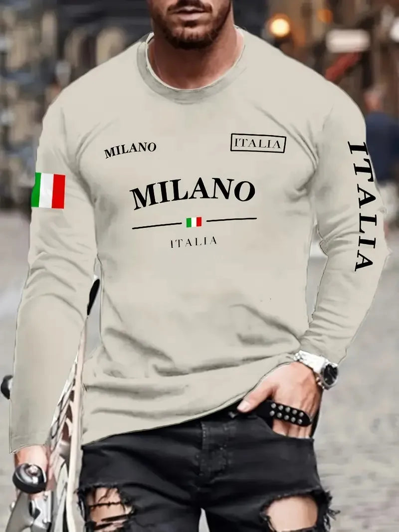 Men's Letter Print Long-Sleeve Casual T-Shirt