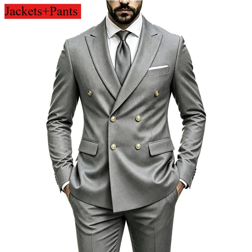 Men's Peak-Lapel Suit with Gold-Tone Buttons