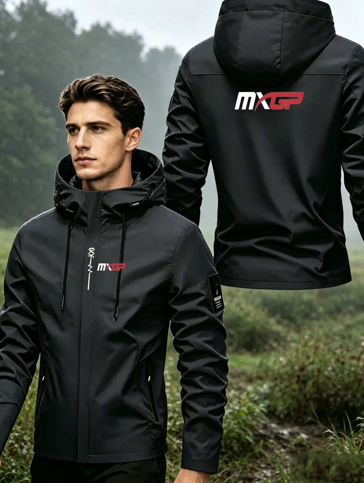 Men's Graphic Print Hooded Zip-Up Jacket