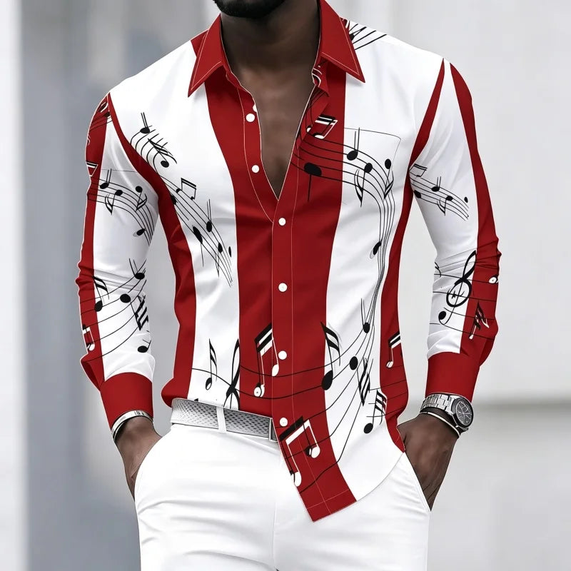 Men's Graphic Print Long-Sleeve Casual Shirt