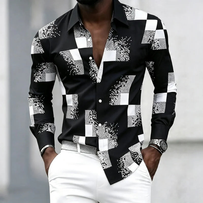 Men's Graphic Print Long-Sleeve Casual Shirt