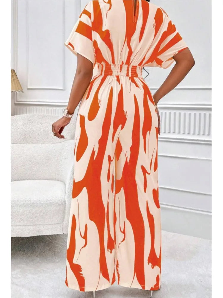 Women's Printed V-Neck Wide-Leg Jumpsuit