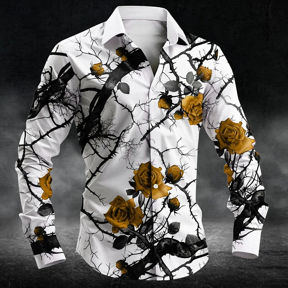 Men's Floral Print Long-Sleeve Casual T-Shirt