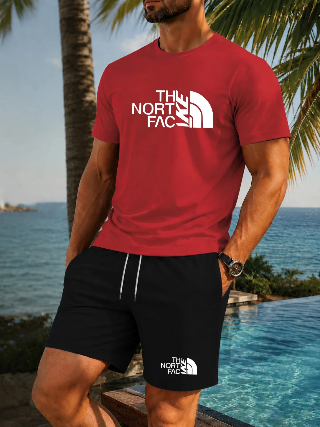 Men's Graphic Print Top & Shorts Set